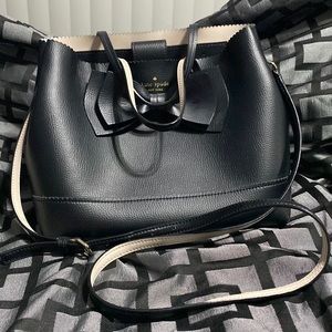 Kate Spade Black Leather Giorgia Vanderbilt Bow Guava Tote Black Bow